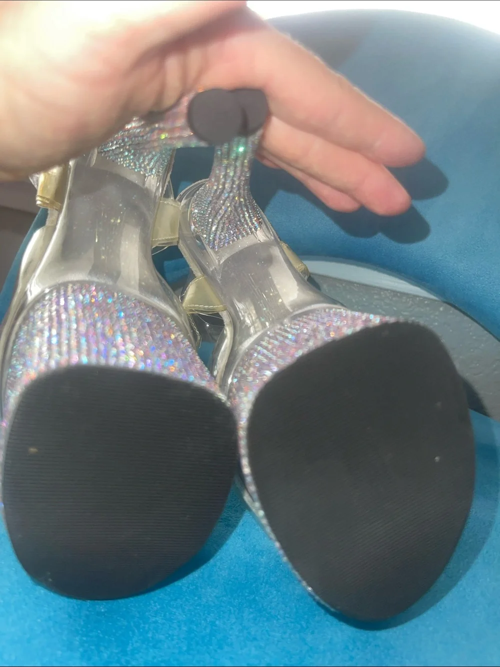 Pleaser Iridescent Crystal Platform Stiletto Sandals - Clear/Silver